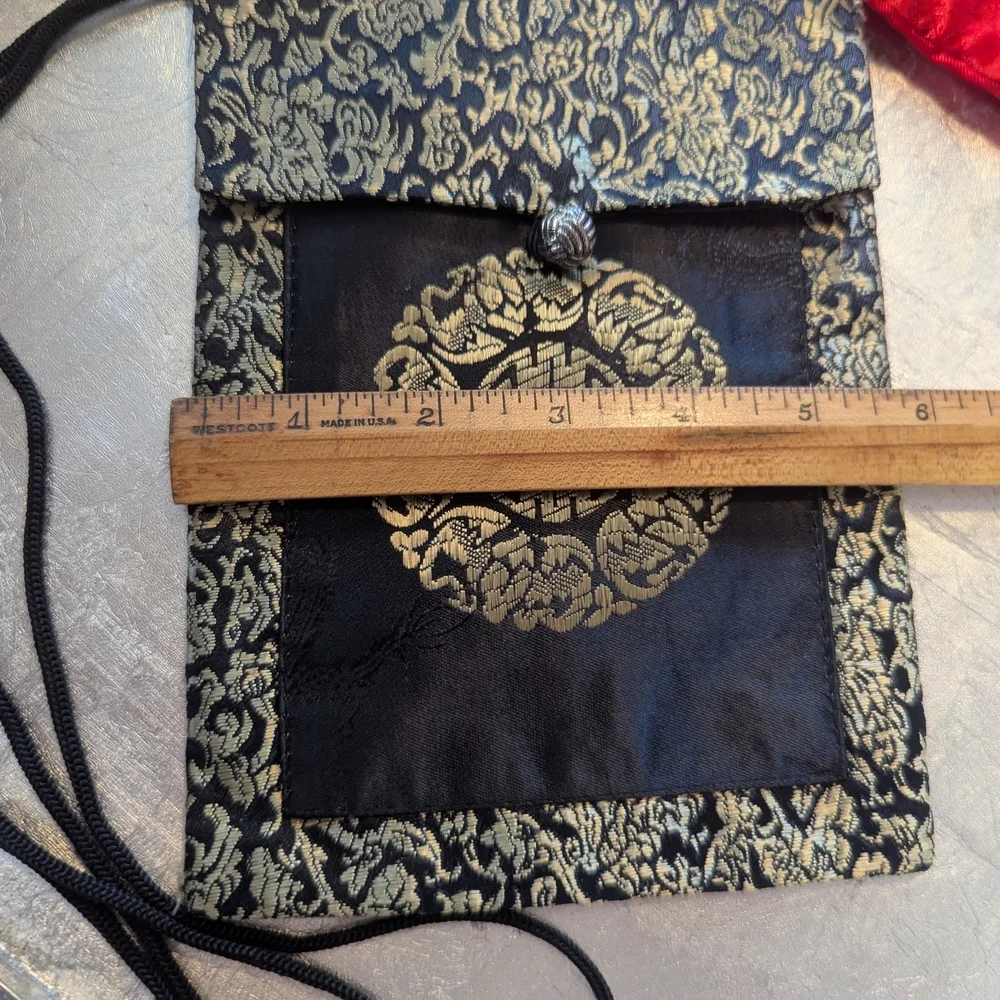 Asian 3 Silky Jewelry Travel Pouches Set Tie String Embroidery